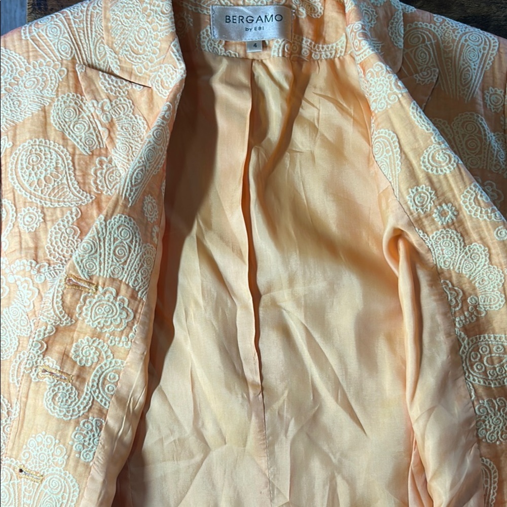 Bergamo by EBI Sheer Peach/Yellow/Orange Brocade Blazer Size‎ 4 - Picture 12 of 16